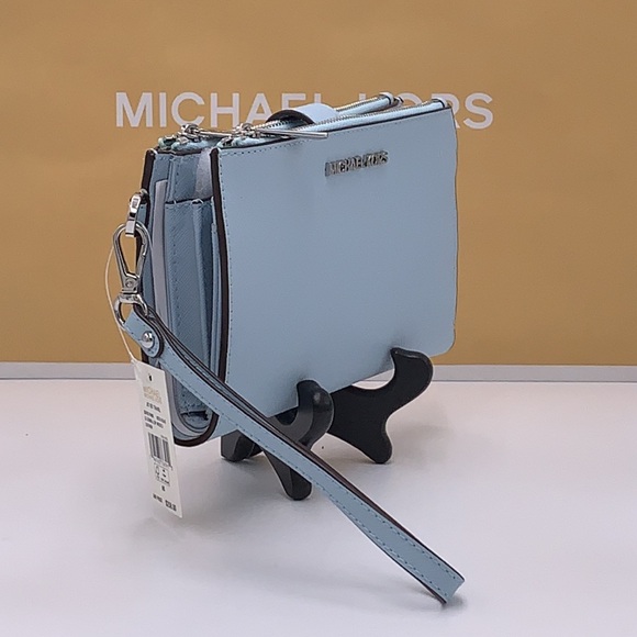 MICHAEL KORS LG DOUBLE ZIP WRISTLET Phone Case Holder Wallet Vista Blue - Picture 2 of 14